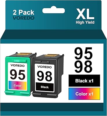 Jeu de cartouches d'encre 98 95 reconditionnées pour imprimante hp 98 95, fonctionne avec officejet 150 100 6310 h470, photosmart 8050 c4180 c4150 d5160, deskjet 460 5940 (noir, tricolore, lot de 2). Diaytar : Des prix qui défient toute concurrence