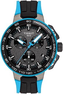 Montre tissot t-race cycling pour homme avec bracelet en caoutchouc noir et bleu