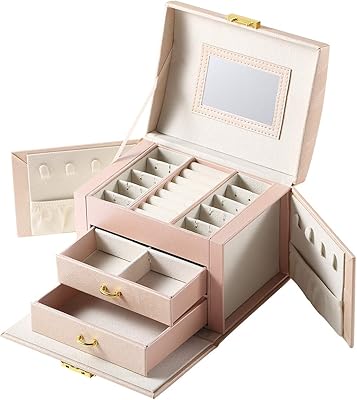 Grace bag boîte à bijoux en cuir pu à 3 couches, boîte de rangement pour organisateur de bijoux avec miroir compact verrouillable avec serrure, cadeau pour filles et femmes, rose. Diaytar : Où vos envies rencontrent votre budget