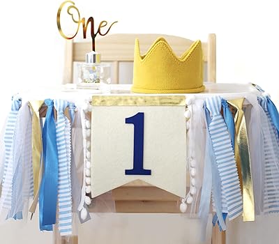 Décorations de fête de 1er anniversaire inspark pour bébé, ensemble bleu et or