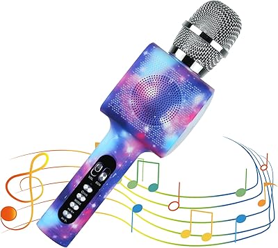 Microphone bluetooth sans fil, microphone de karaoké portable pour enfants avec lumière led
