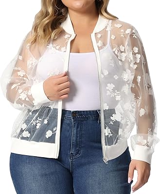 Blouson aviateur grande taille pour femmes 2023, vestes d'été en dentelle florale transparente