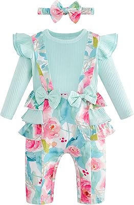 Barboteuse une pièce pour bébé fille avec motif fleurs et dinosaures, vêtements d'été