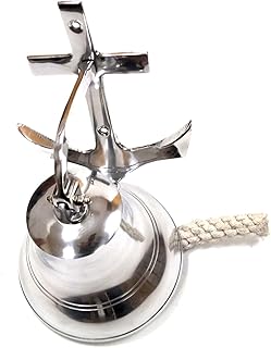 Cloche de bateau à ancre murale en aluminium finition chromée avec corde