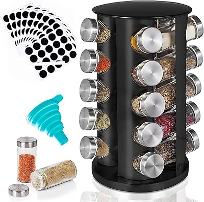 Étagère à épices u-home avec 20 pots, tour à épices de comptoir, étagère