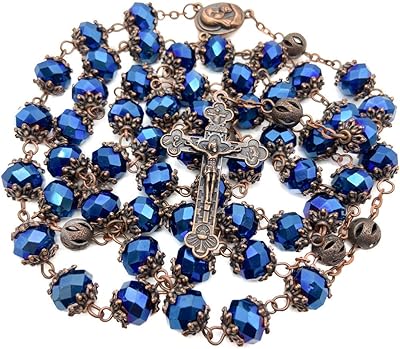 Nazareth store chapelet de perles de cristal bleu profond notre père catholique collier