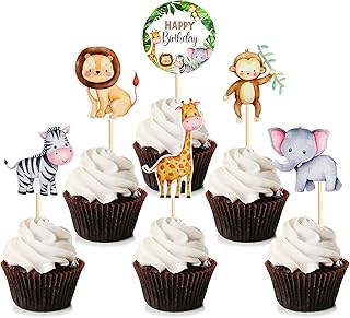 Bloomomoon 24 pièces de décorations de cupcakes en forme d'animaux de safari