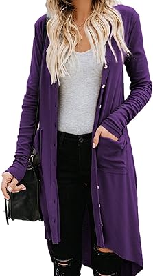 Cardigan long pour femme avec boutons et bas du dos tricoté couleur unie