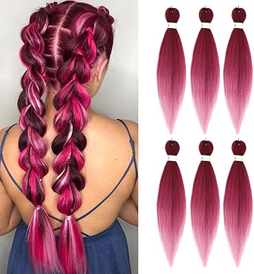 Extensions de cheveux tressés pré-étirés, rouge ombré, 26 pouces, 6 paquets de tresses
