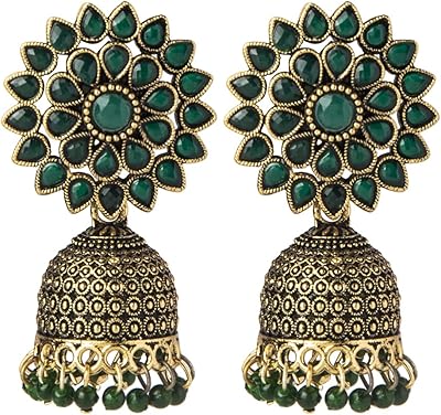 Jhumka ethnique antique plaqué or boddha indien traditionnel avec boucles d'oreilles en perles