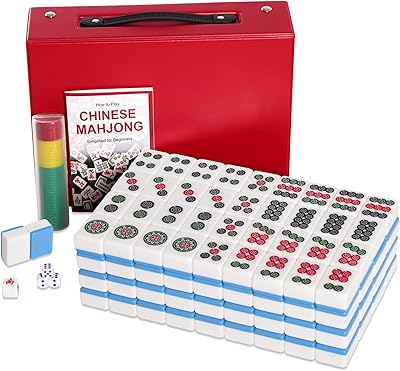 Ensemble de mahjong chinois justaria xl 16" en mélamine durable (bleu)