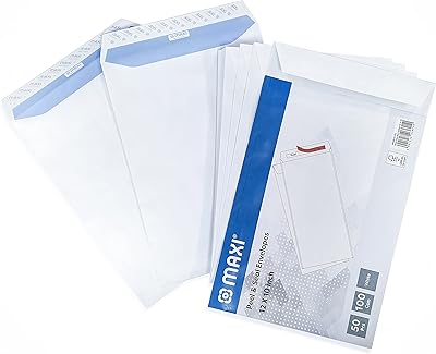 Enveloppes blanches maxi 100 g/m2, 12" x 10", paquet de 50 à décoller
