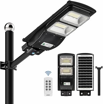 Lampadaire solaire lanji 60w haute luminosité 6000 lumens 120 led avec contrôle