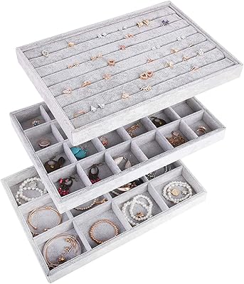 Plateau à bijoux empilable autowark snow velvet, lot de 3, aj-076