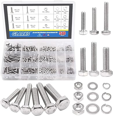 Glarex 510 pièces kit assorti de boulons hexagonaux plats, écrous, serrure et joint
