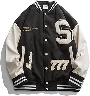 Veste de baseball en cuir pu pour hommes, veste universitaire classique ample décontractée