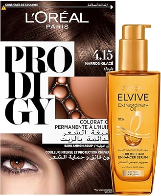 L'oréal paris coloration prodige 4.15 châtain foncé et huile extraordinaire elsève 100 ml