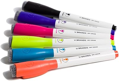 Marqueurs magnétiques à faible odeur u brands avec gomme, pointe moyenne, couleurs assorties