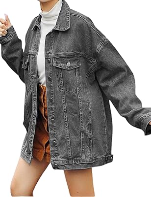 Veste en jean ample décontractée gozoluma pour femme, veste en jean boutonnée à