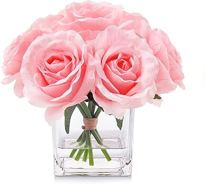 Fleurs artificielles roses robestory 7 grandes tiges dans un vase, roses artificielles