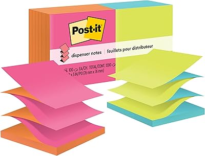 Papier à notes pop-up post-it, 3" x 12", paquet de 12, ensemble adhésif