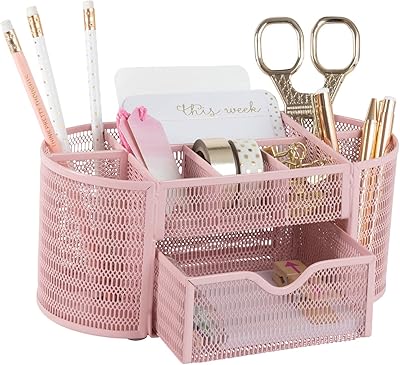 Organisateur de bureau rose - accessoires de bureau pour filles - cadre en métal robuste - rangement de fournitures de bureau pour la maison ou le bureau - organisateur de bureau rose - accessoires de bureau rose clair. Shopping en ligne au Sénégal ? Pensez Diaytar !