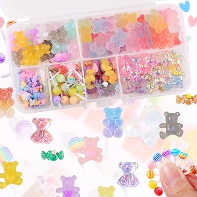 Signanyl 120pcs breloques à ongles ours kawaii 3d étoiles en forme de cœur