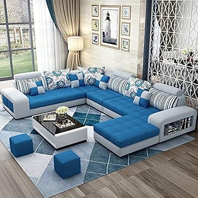 Ensemble de canapé d'angle pour salon, appartement, ensemble de meubles mixtes (bleu)