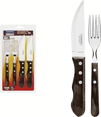 Ensemble de 4 couteaux et fourchettes à barbecue churrasco bords dentelés