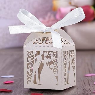 100 pièces de luxe couple design dentelle coupée boîtes à bonbons de mariage