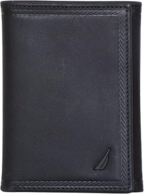 Portefeuille à trois volets en cuir gaufré pour homme, noir, noir, portefeuille à