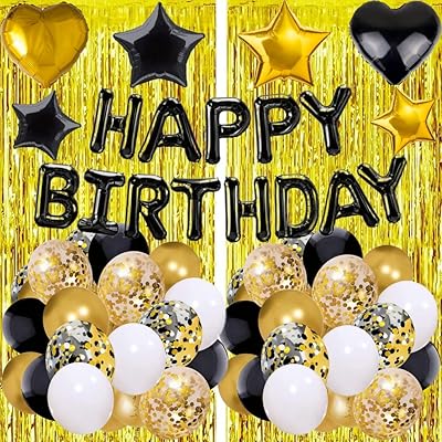 Kit de décorations de fête d'anniversaire shreyas dorées et noires, 50 pièces