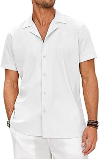 Chemise boutonnée à manches courtes en lin décontractée pour hommes, chemise de plage