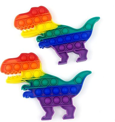 2pcs pop it fidget dinosaur popper toys, anti-pression squeeze pop rainbow dinosaur fidgets
