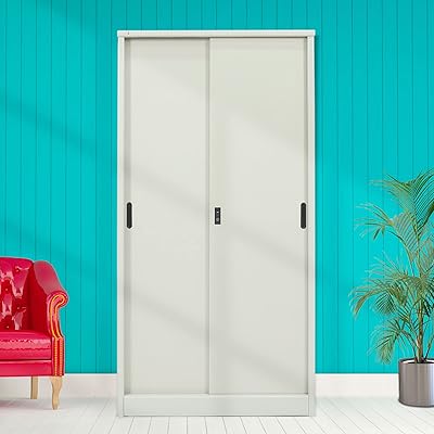 Armoire à porte coulissante robuste en acier incurvé de 0,7 mm (gris)