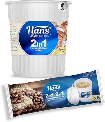 Café instantané hans 2 en 1 dans une tasse, pack flow de 6