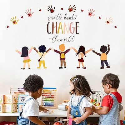 Mfault small hands change the world autocollant mural inspirant avec empreinte de main