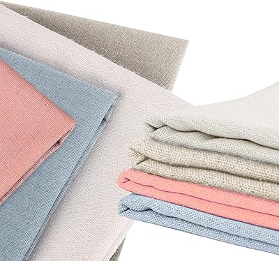 Xcozu 4 pièces tissu en lin, tissu en lin naturel, vendu au mètre
