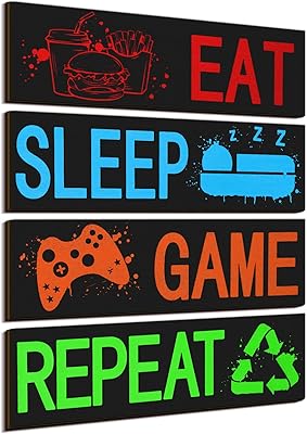 4 pièces de décorations de jeux vidéo imprimées décor de salle de jeux