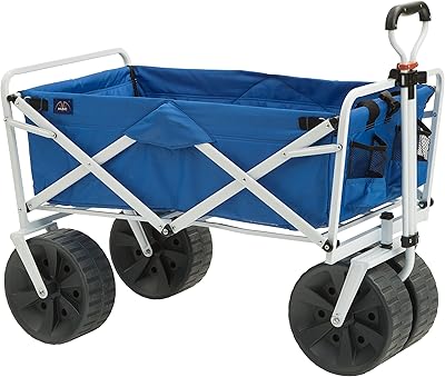 Wagon de plage pliable tout-terrain durable mac sports, bleu/blanc