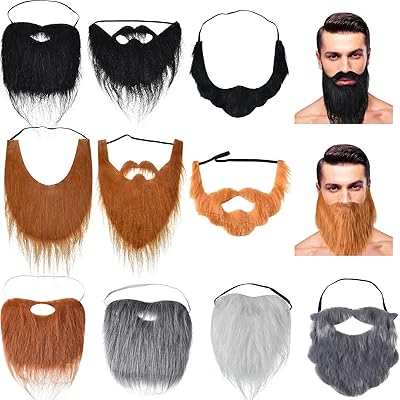 Wellbond 10 pièces fausse barbe moustache d'halloween, accessoires amusants pour poils du visage avec corde élastique réglable pour fournitures de fête costumée pour hommes et enfants, 10 styles, multicolore. Diaytar : Le discount nouvelle génération au Sénégal
