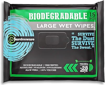 Lingettes biodégradables surviwear douche sans rinçage pour post-entraînement et camping 15