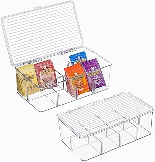 Organisateur de sachets de thé en plastique transparent - boîte de rangement pour armoires de cuisine, comptoirs et garde-manger - peut contenir des sachets de boissons, des tasses, des capsules, des recharges et un support d'accessoires pour épices - 2 pièces. Vos marques préférées à prix réduits sur Diaytar
