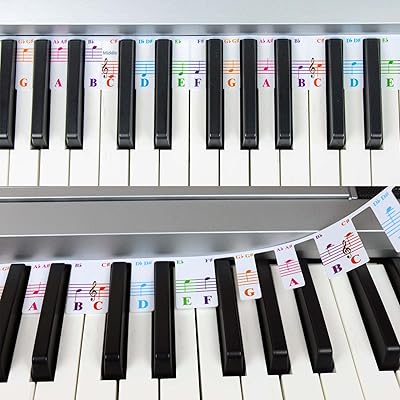 Clavier de notes coloré pour débutants, autocollants de notes amovibles pour l'apprentissage, 61