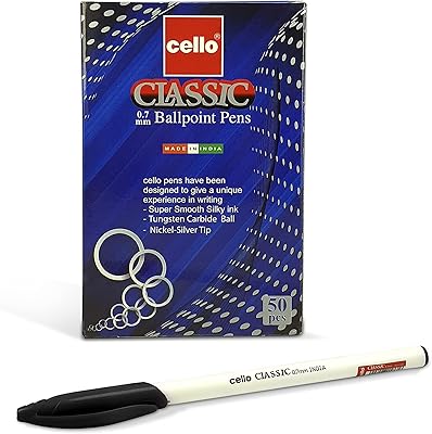 Stylo à bille cello brass classic 0,7 mm, paquet de 50, couleur noire