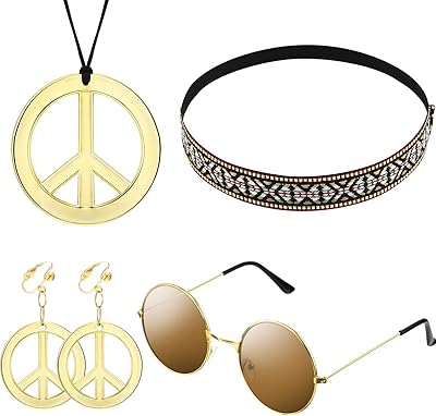 L'ensemble de costumes hippie pour femme comprend des lunettes de soleil, un collier