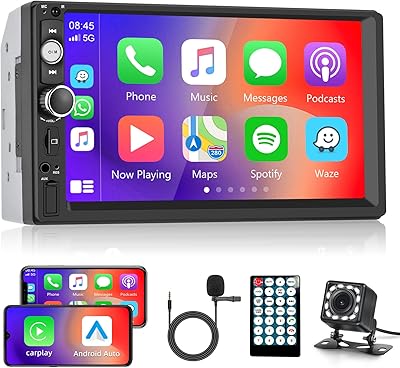 Autoradio double din avec carplay android auto récepteur audio de voiture