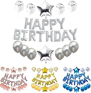 Kit de décoration de ballons argentés joyeux anniversaire avec bannière en aluminium