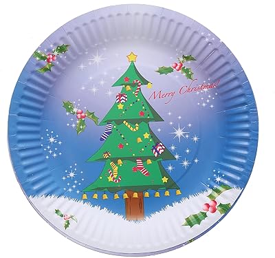 Assiettes en papier jetables à imprimé arbre de noël, lot de 10 pièces