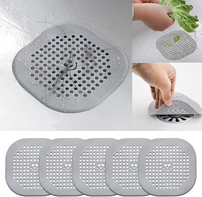 Crépine d'évier en silicone 5 pièces, anti-obstruction, piège à cheveux, bouchon d'évier